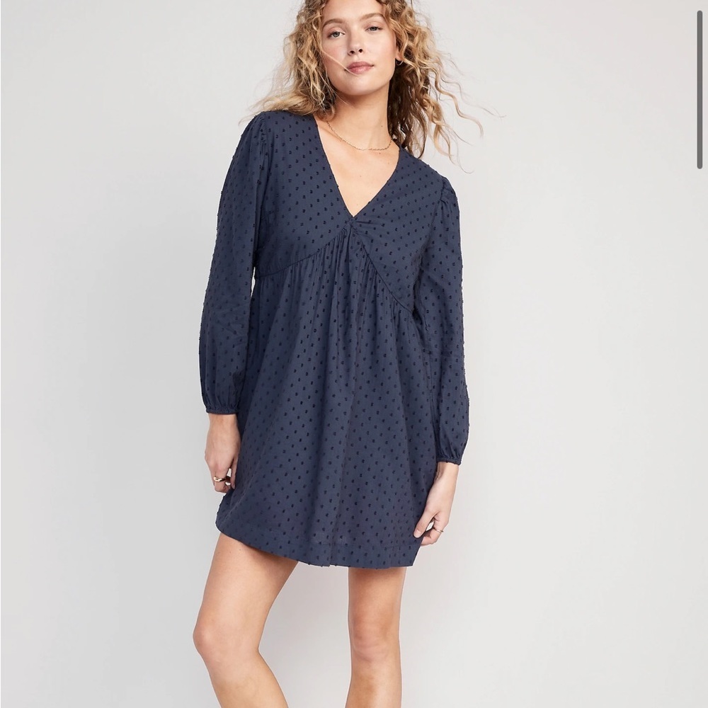 Old Navy Swiss Dot Long Sleeve Unlined V Neck Shift Dress Multiple Sizes - Picture 3 of 12